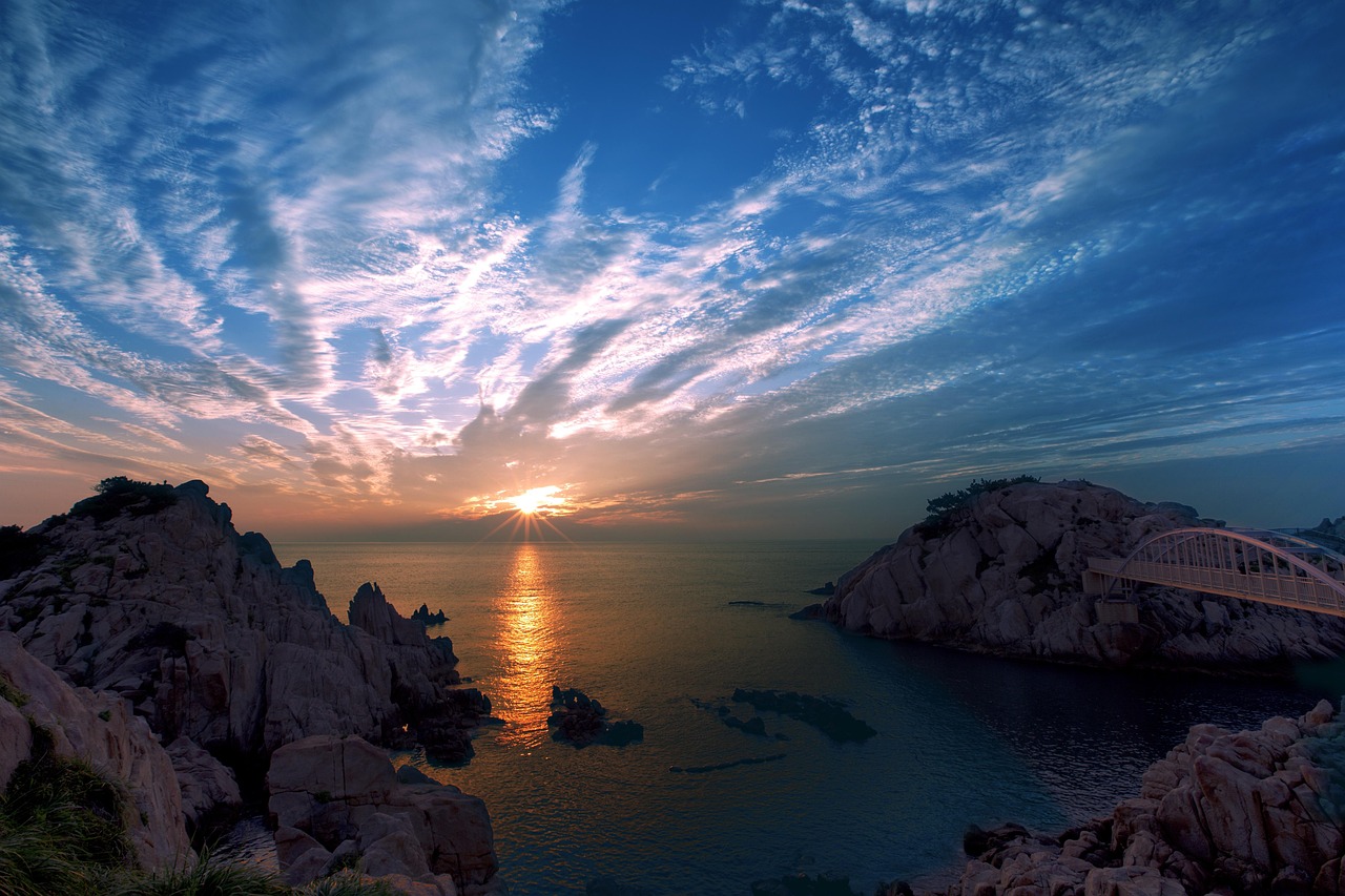 Sunrise over a rocky coastline